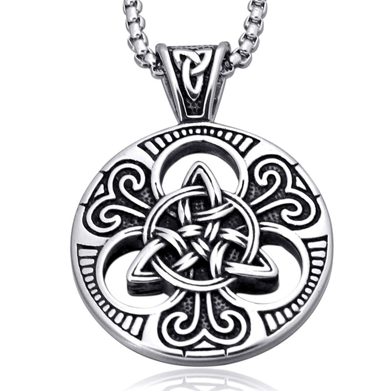 ENHONG Celtic Knot Necklace for Men,Stainless Steel Double Side Solid Heavy Pendant with Chain 28 inches - Image 1